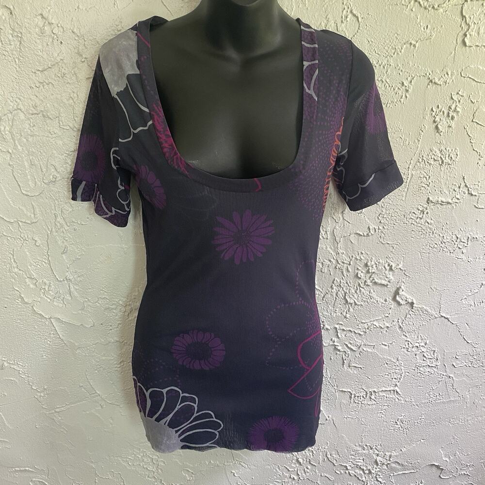 Vtg Sweet Pea Mesh Wrap Top Size S Long Sleeve Pink Y2K Fairy Whimsy Floral